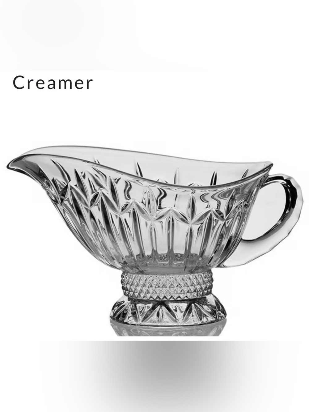 Olympia Clear Glass creamer with Decorative Cut Pattern